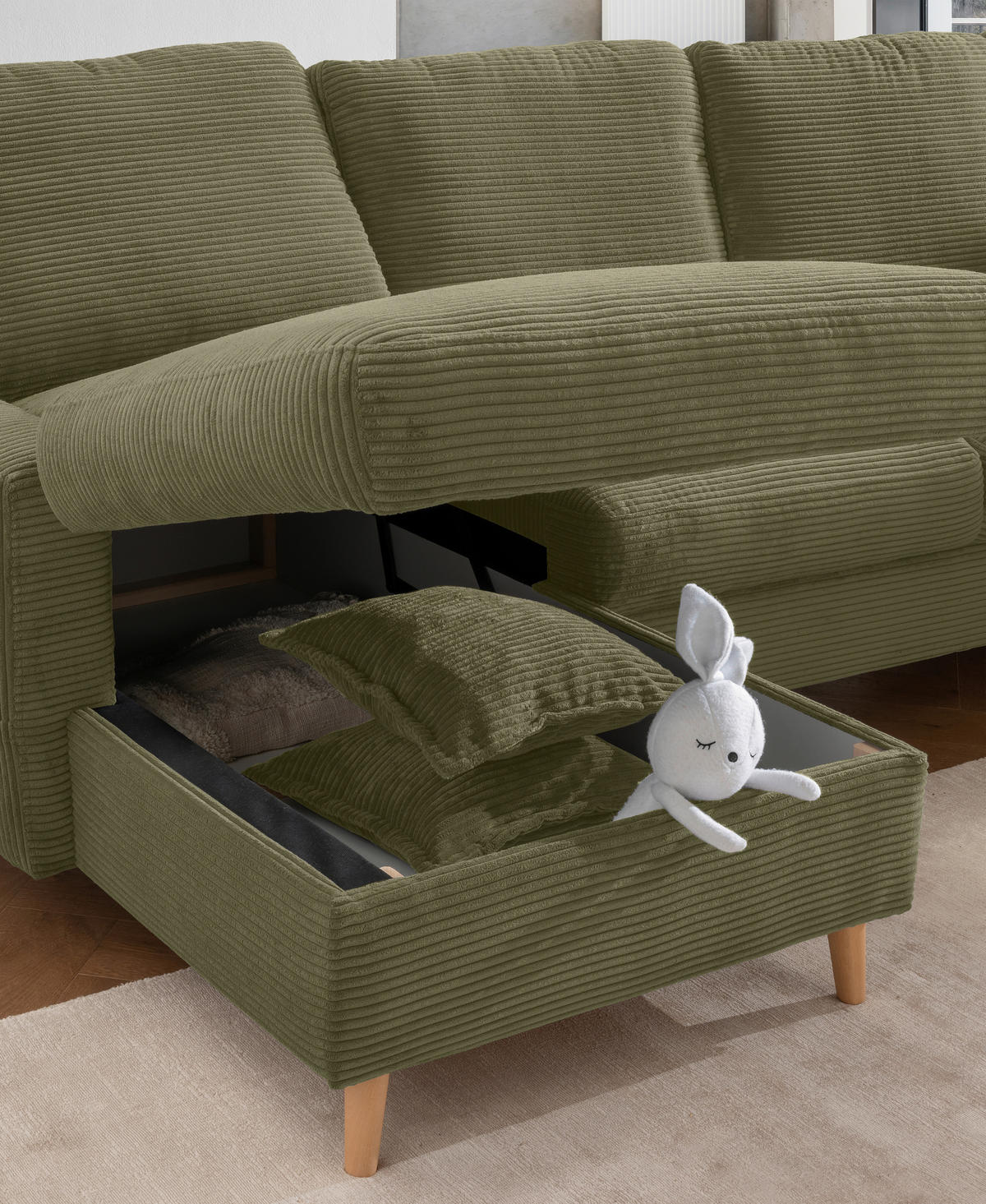 Ecksofa "VALENTINA" in Cord Olivgrün  - Naturfarben/Olivgrün, Design, Holz/Textil (150/228cm) - P & B