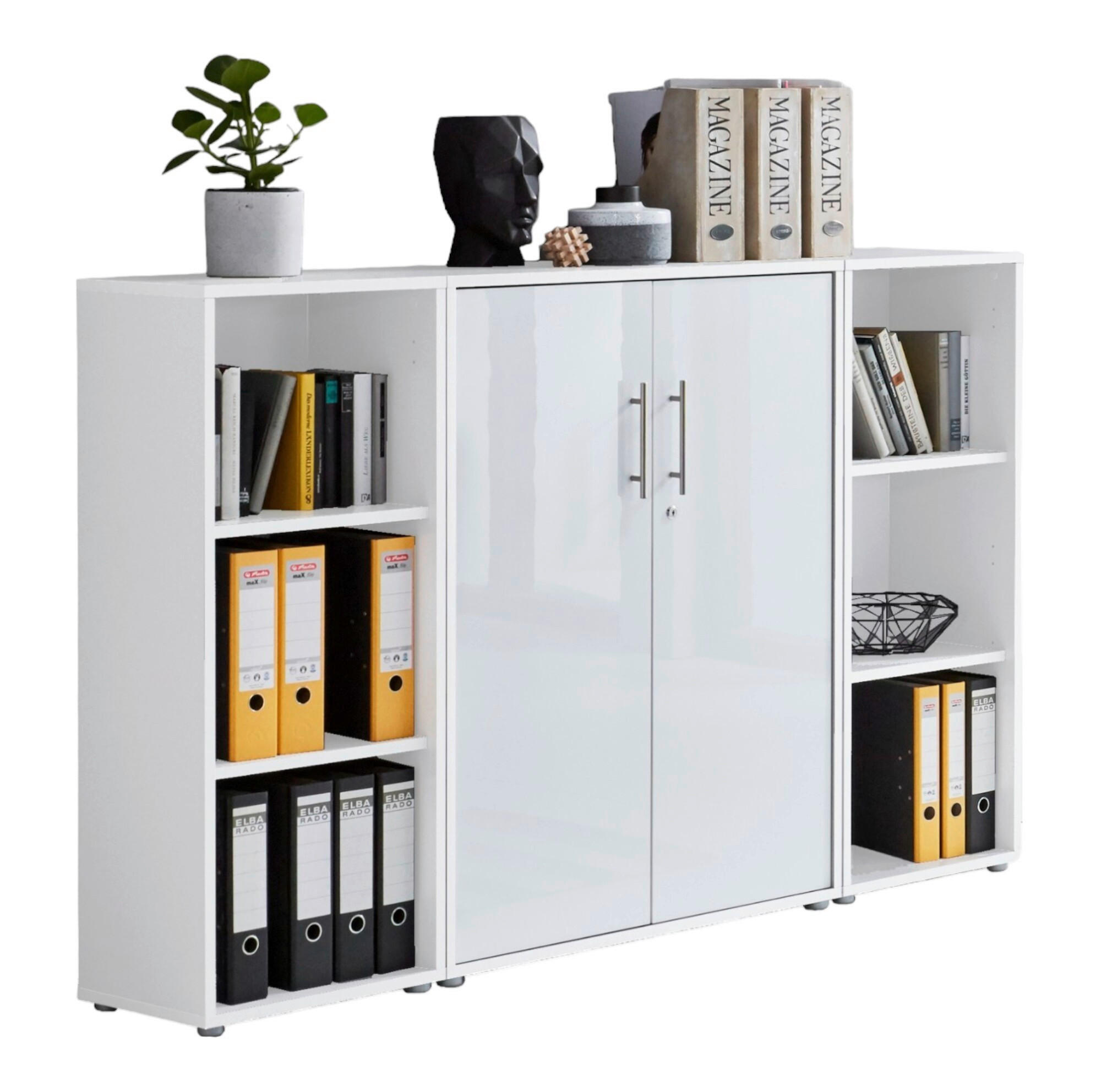 Mid.you Aktenschrank Weiß, Weiß Hochglanz 172.6x113.6x33 cm