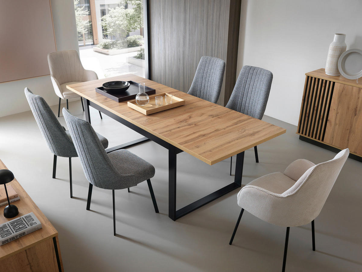 ESSTISCH Schwarz, Eiche Wotan rechteckig  ausziehbar  - Eiche Wotan/Schwarz, MODERN, Holzwerkstoff/Metall (160-240/90/77cm) - home24