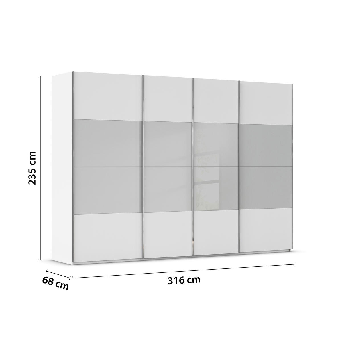 SCHWEBETÜRENSCHRANK 316/235/68 cm 4-türig Grau, Weiß  - Chromfarben/Weiß, KONVENTIONELL, Glas/Holzwerkstoff (316/235/68cm) - Novel