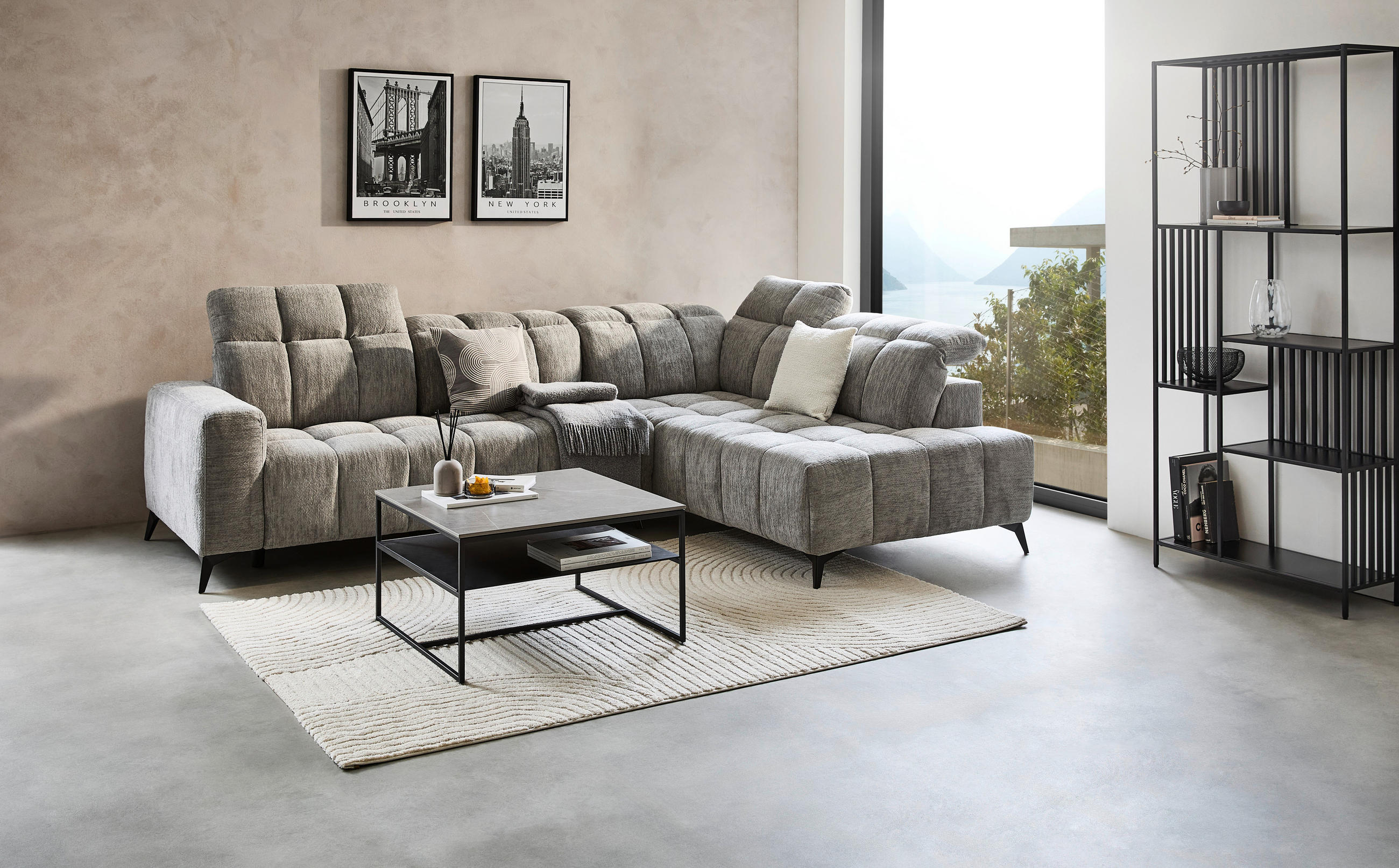 Thumbnail - Novel Couchtisch, Grau, Schwarz, Metall, Glas, Keramik, quadratisch, würfelförmig, 75x43x75 cm, Wohnzimmer, Wohnzimmerti...