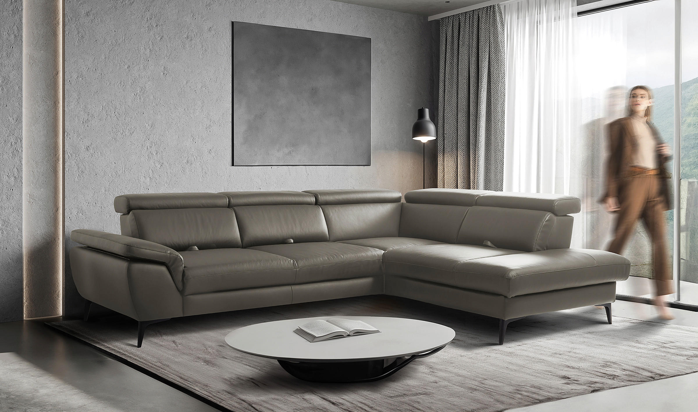 ECKSOFA  in Lederlook Echtleder Schlammfarben  274/220 cm  - Schlammfarben/Schwarz, Design, Leder/Textil (274/220cm) - Livetastic