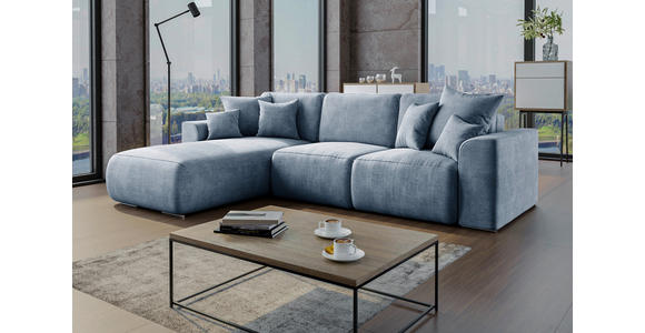 ECKSOFA in Samt Blau  - Chromfarben/Blau, KONVENTIONELL, Kunststoff/Textil (195/293cm) - Carryhome