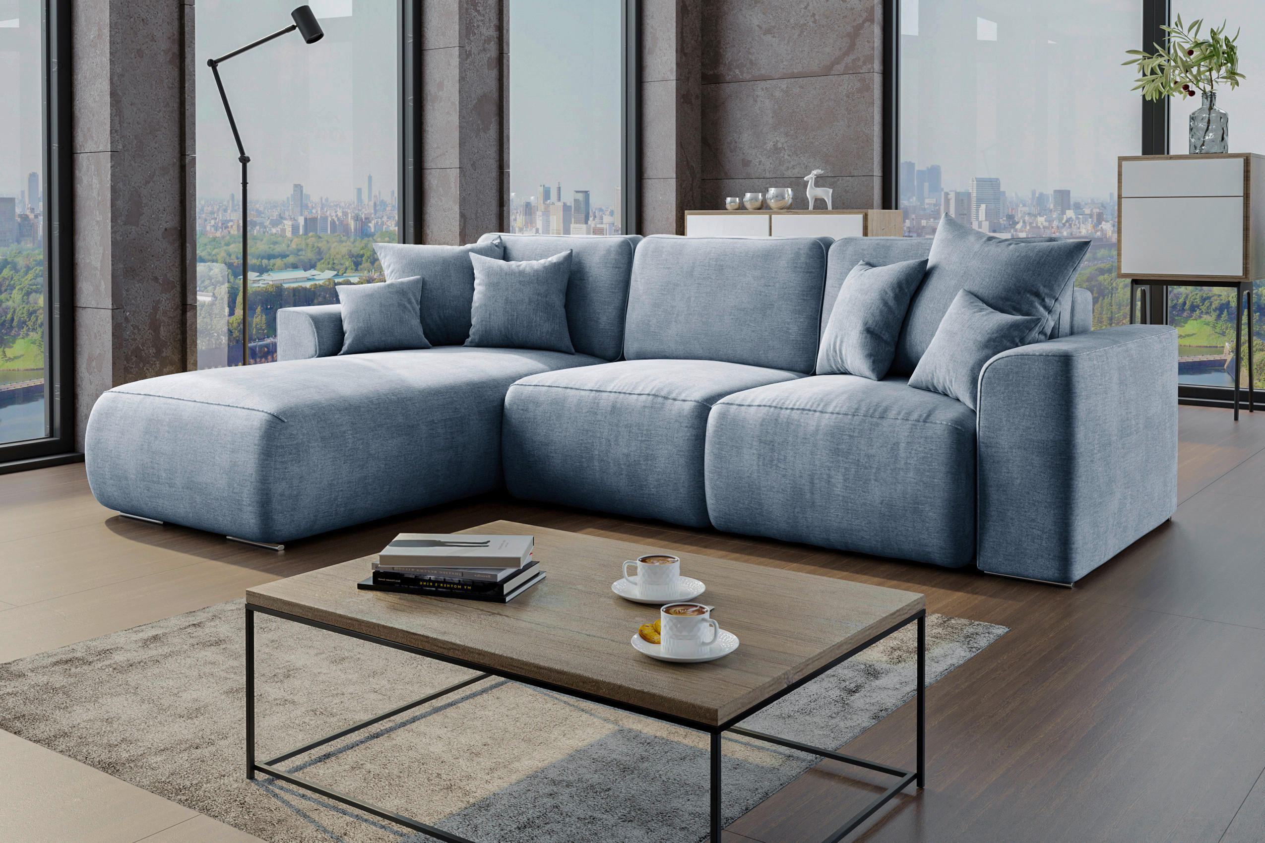 ECKSOFA Blau Samt  - Chromfarben/Blau, KONVENTIONELL, Kunststoff/Textil (195/293cm) - Carryhome