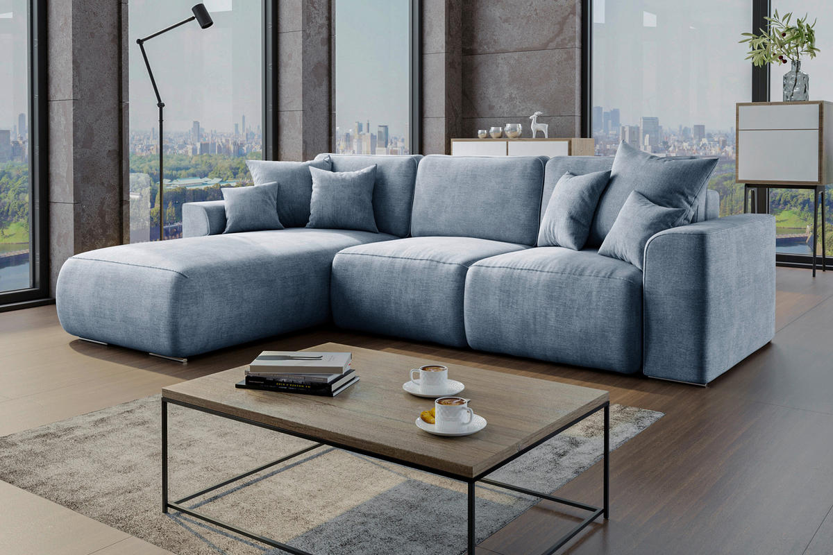 ECKSOFA in Samt Blau  195/293 cm  - Chromfarben/Blau, KONVENTIONELL, Kunststoff/Textil (195/293cm) - Carryhome