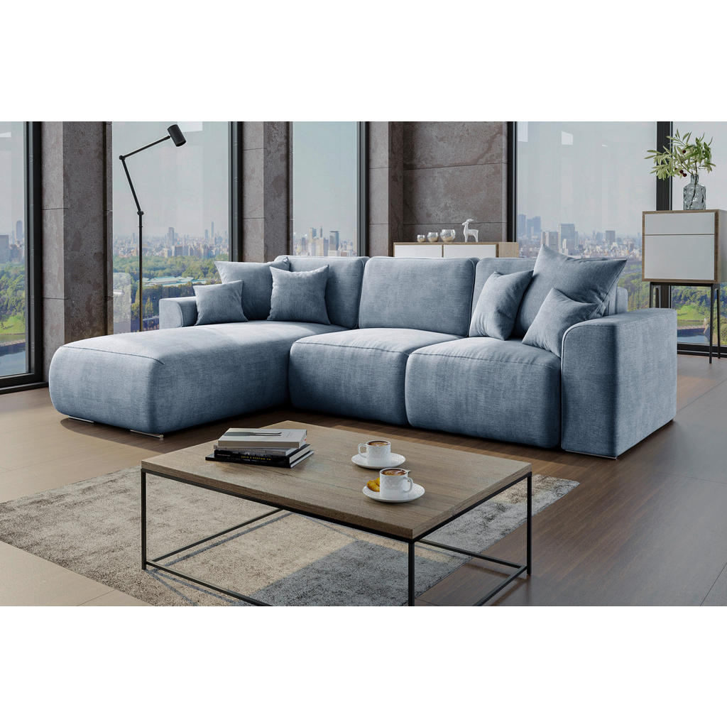 Thumbnail - Carryhome Ecksofa, Blau, Textil, 3-Sitzer, Ottomane links, L-Form, 293x195 cm, Stoffauswahl, Liegefunktion, seitenverkeh...
