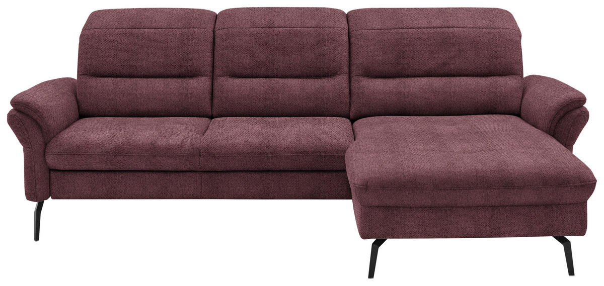 ECKSOFA in Flachgewebe Weinrot  260/181 cm  - Weinrot/Schwarz, KONVENTIONELL, Textil/Metall (260/181cm) - Beldomo Speed
