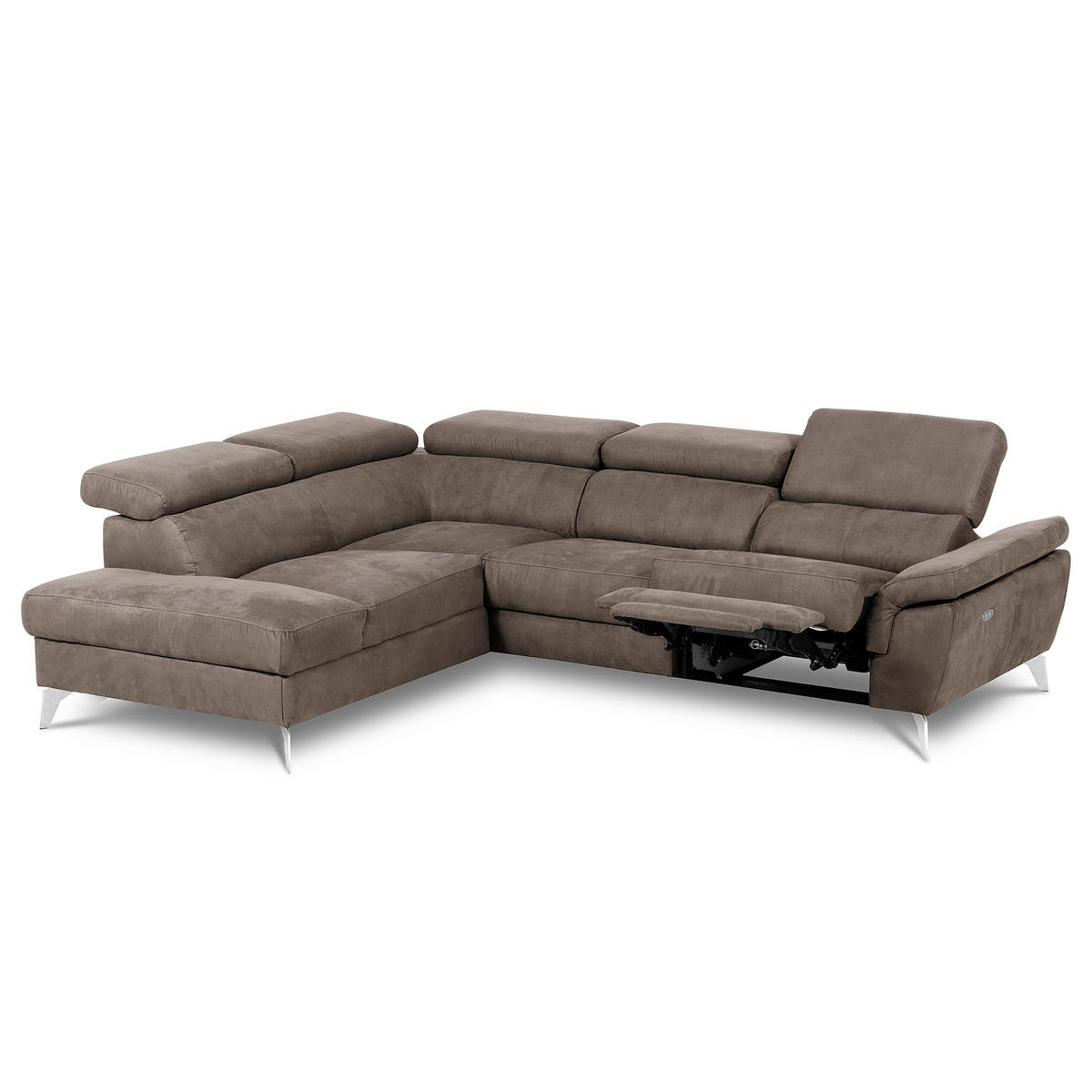 ECKSOFA SONO in Lederlook Braun Armteilverstellung, Kopfteilverstellung  210/265 cm  - Chromfarben/Braun, Design, Textil/Metall (210/265cm) - Livetastic