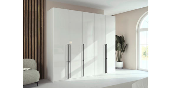 DREHTÜRENSCHRANK 251/235/61 cm,  in Weiß, Weiß Hochglanz, 5-türig  - Weiß Hochglanz/Schwarz, Basics, Holzwerkstoff/Metall (251/235/61cm) - Novel