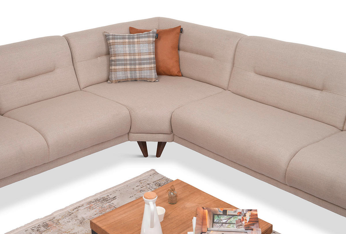 ECKSOFA Greige Leinenoptik  - Sandfarben/Greige, Design, Kunststoff/Textil (255/314cm) - Livetastic
