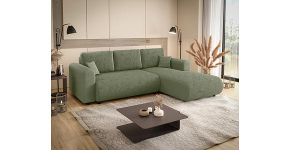 ECKSOFA inkl. Funktionen Salbeigrün Cord  - Salbeigrün/Schwarz, KONVENTIONELL, Kunststoff/Textil (260/200cm) - Xora
