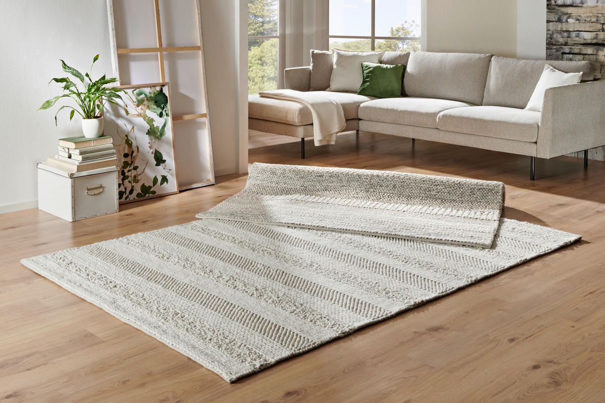 HANDWEBTEPPICH 80/150 cm Nordic Stripes Creme  - Creme, Natur, Textil (80/150cm) - Linea Natura