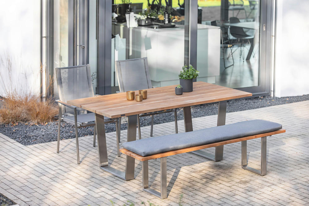 GARTENTISCH 160/95/76 cm  - Edelstahlfarben/Teakfarben, Design, Holz/Metall (160/95/76cm)
