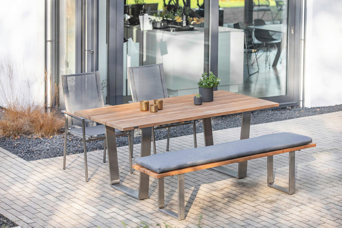 GARTENTISCH 160/95/76 cm  - Edelstahlfarben/Teakfarben, Design, Holz/Metall (160/95/76cm)