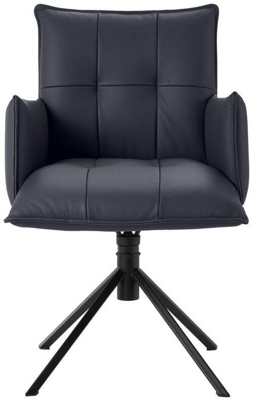 ARMLEHNSTUHL  in Echtleder pigmentiert  - Schwarz/Dunkelblau, Design, Leder/Metall (55/85/65cm) - Valnatura