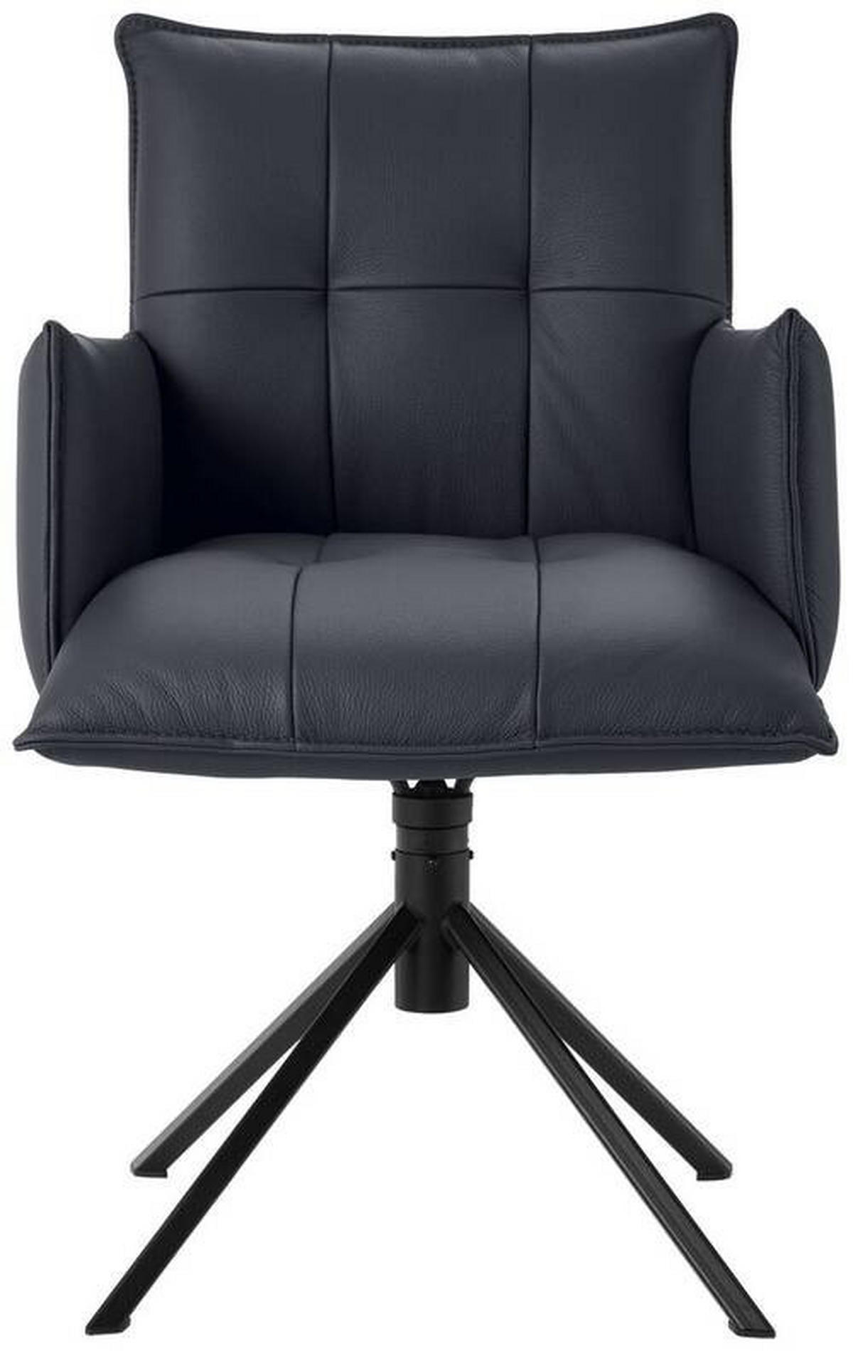 ARMLEHNSTUHL  in Echtleder pigmentiert  - Schwarz/Dunkelblau, Design, Leder/Metall (55/85/65cm) - Valnatura