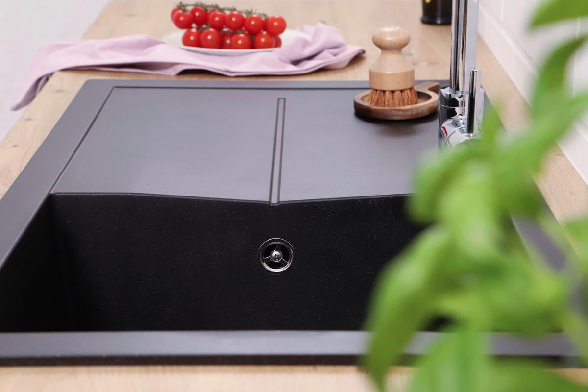 SPÜLE 17501000860500700-83  - Schwarz, Basics, Glas/Kunststoff (86/21,4/50cm) - Respekta