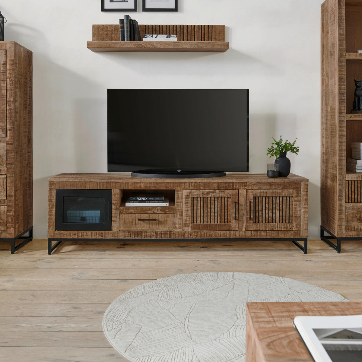 TV-BÄNK  i 175/50/40 cm  - ljusbrun/svart, Design, metall/trä (175/50/40cm) - Carryhome