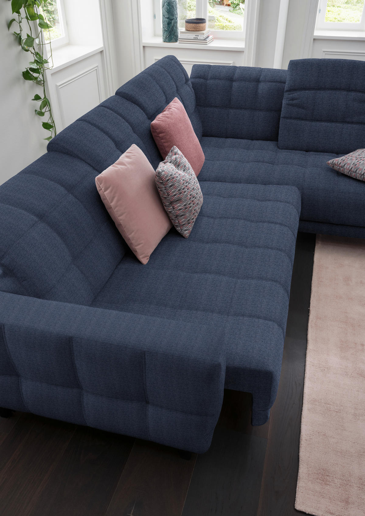 ECKSOFA in Webstoff Dunkelblau  - Schwarz/Dunkelblau, Design, Holz/Textil (302/216cm) - Xora