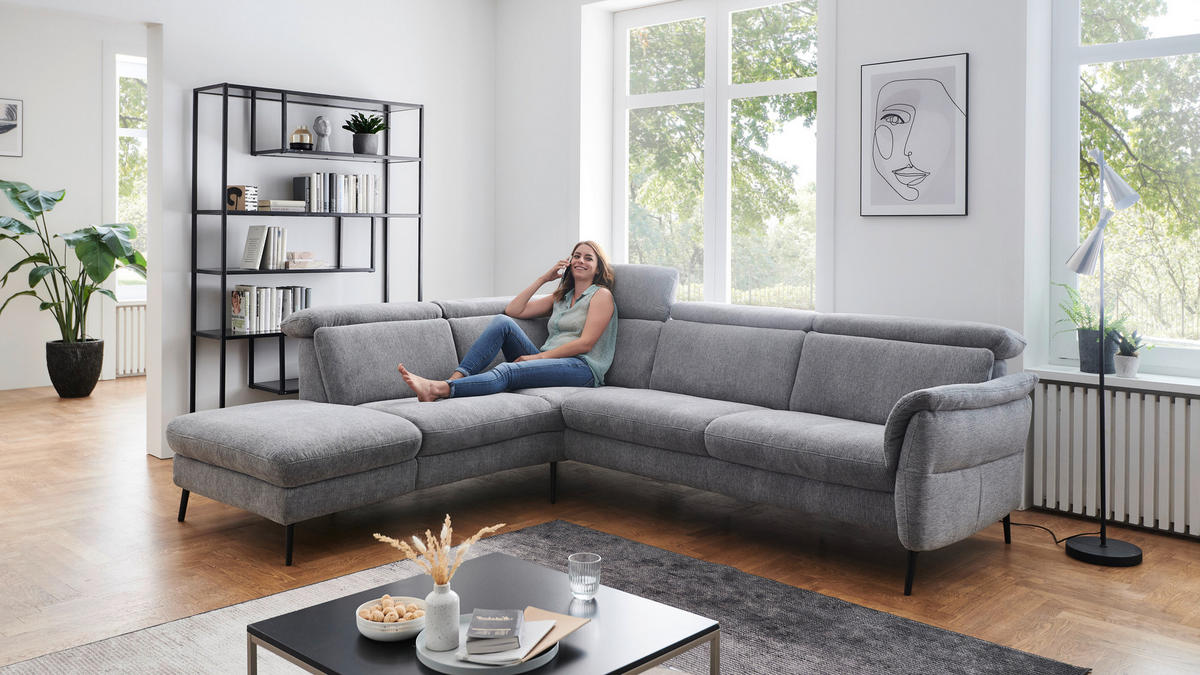 ECKSOFA in Struktur Grau  - Schwarz/Grau, Modern, Textil/Metall (235/275cm) - Cantus