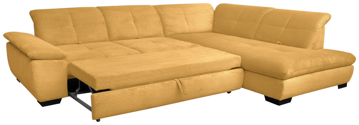 ECKSOFA in Cord Currygelb  - Currygelb/Schwarz, Design, Textil/Metall (313/242cm) - Xora