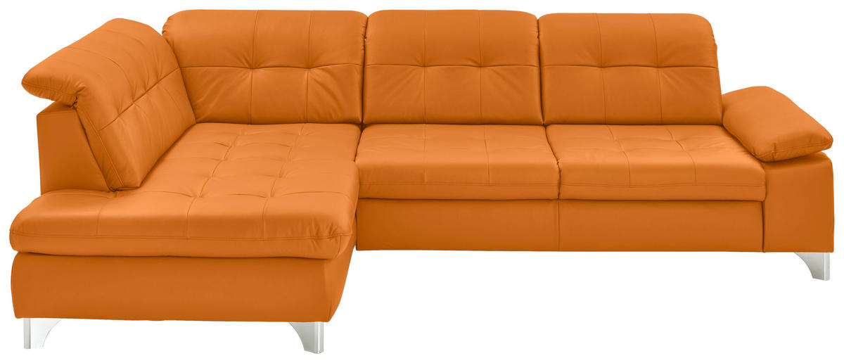 ECKSOFA in Echtleder Orange  211/309 cm  - Orange, Basics, Leder/Metall (211/309cm) - Beldomo Speed