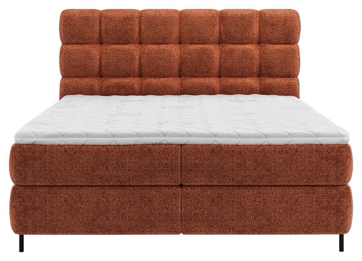 BOXSPRINGBETT 180/200 cm,  in Rostfarben, gepolstertes Kopfteil, Topper, Matratzen, H3 + H4 = fest + sehr fest  - Rostfarben/Schwarz, Basics, Holzwerkstoff/Textil (180/200cm) - Esposa