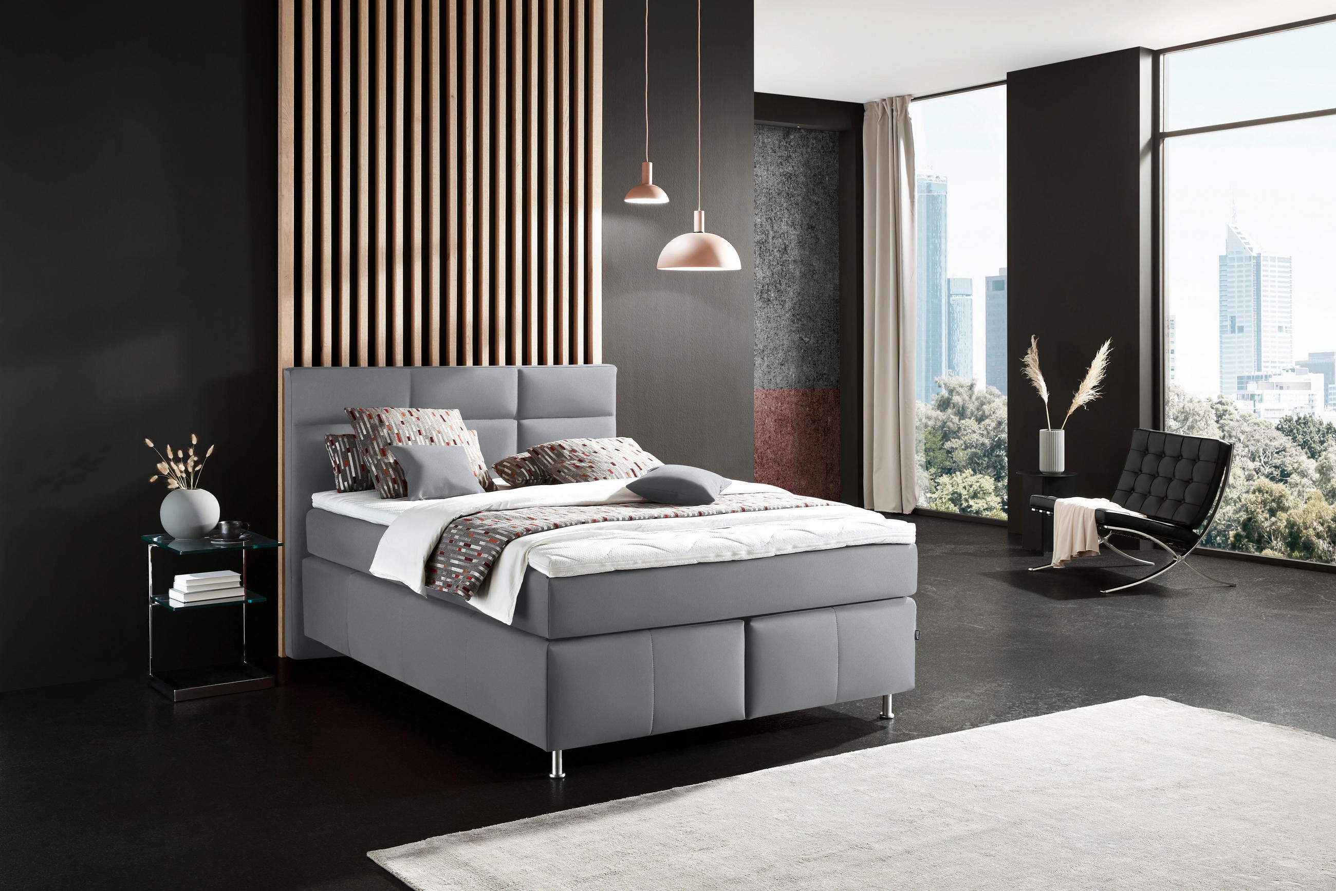 BOXSPRINGBETT 140/200 cm  in Hellgrau  - Hellgrau/Alufarben, Konventionell, Textil/Metall (140/200cm) - Dieter Knoll