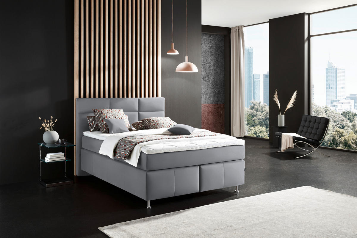 BOXSPRINGBETT 140/200 cm  in Hellgrau  - Hellgrau/Alufarben, Konventionell, Textil/Metall (140/200cm) - Dieter Knoll