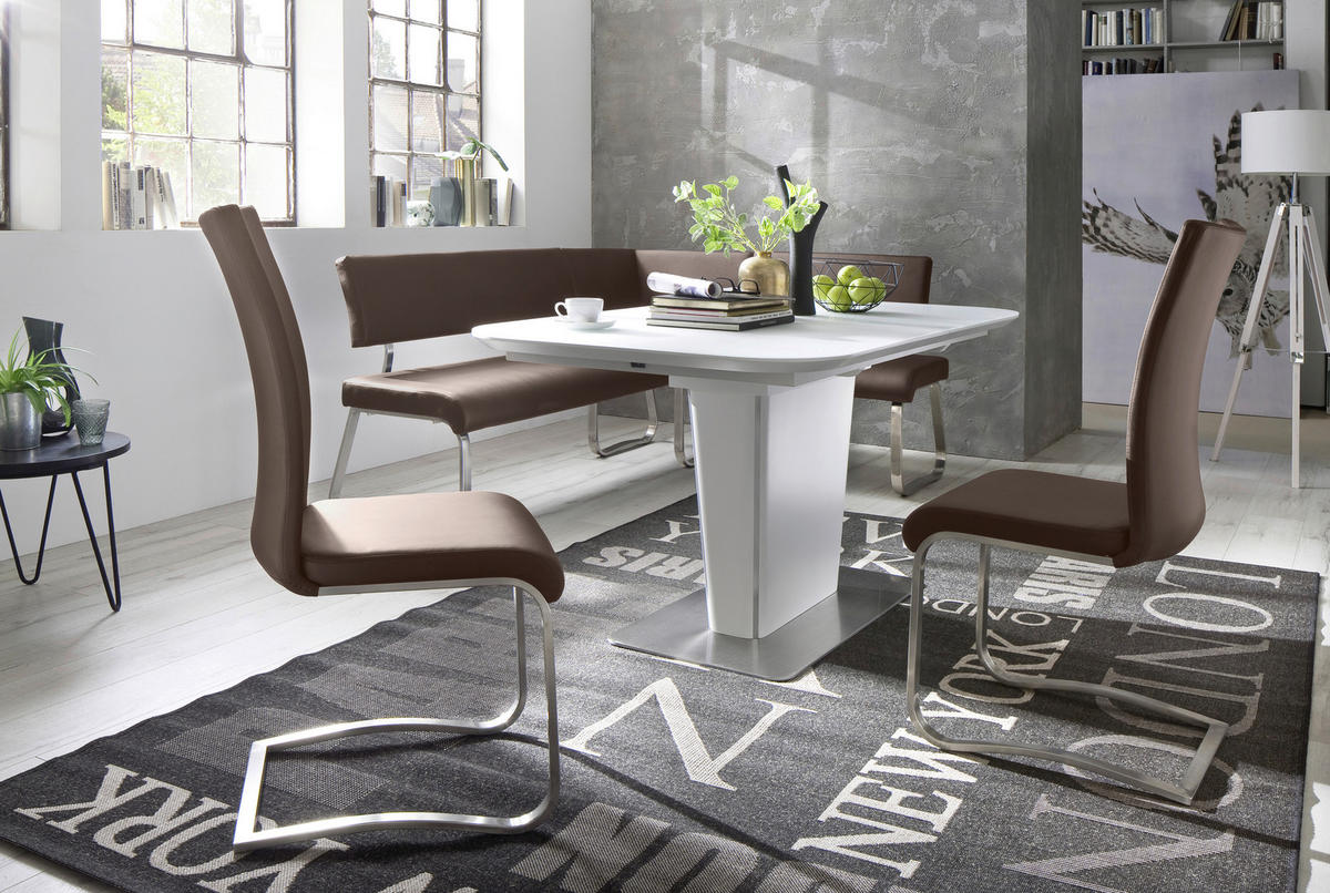 ECKBANK 200/150 cm Lederlook Braun, Edelstahlfarben   - Edelstahlfarben/Braun, Design, Textil/Metall (200/150cm) - Livetastic