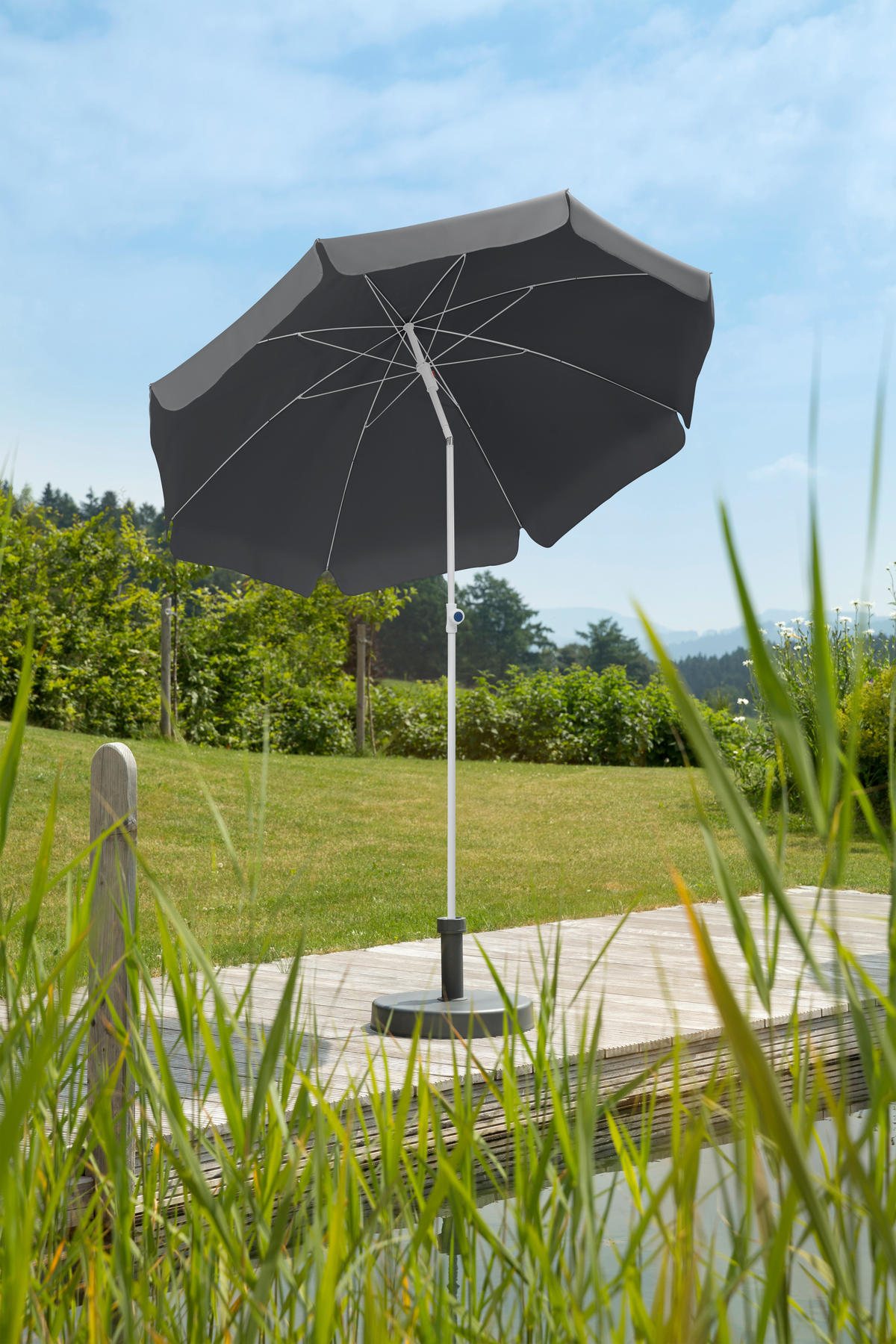 SONNENSCHIRM 200 cm Anthrazit  - Anthrazit/Weiß, Basics, Textil/Metall (200/215/200cm) - Schneider