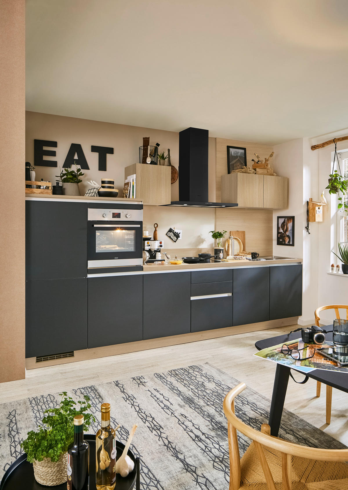 KÜCHENLEERBLOCK Clean 360 cm  in Schwarz, Eichefarben  - Edelstahlfarben/Eichefarben, MODERN, Holzwerkstoff/Metall (360cm) - Express