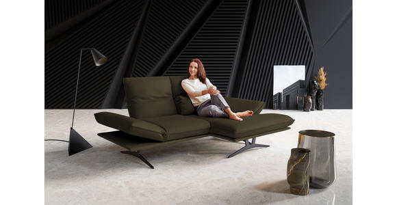 ECKSOFA in Echtleder Olivgrün 210/130 cm - Schwarz/Olivgrün, Design, Leder/Metall (210/130cm) - Dieter Knoll
