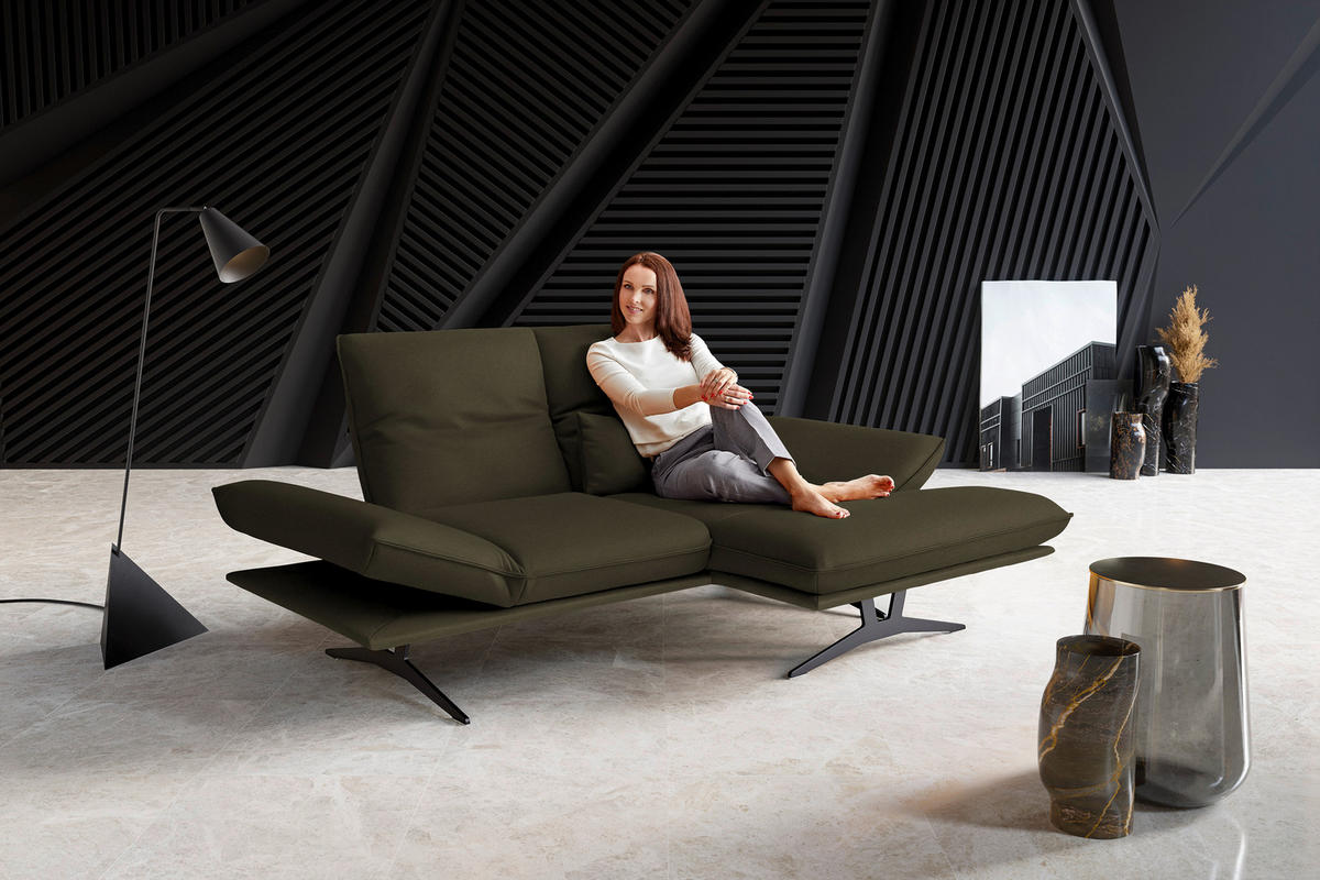 ECKSOFA in Echtleder Olivgrün  210/130 cm  - Schwarz/Olivgrün, Design, Leder/Metall (210/130cm) - Dieter Knoll
