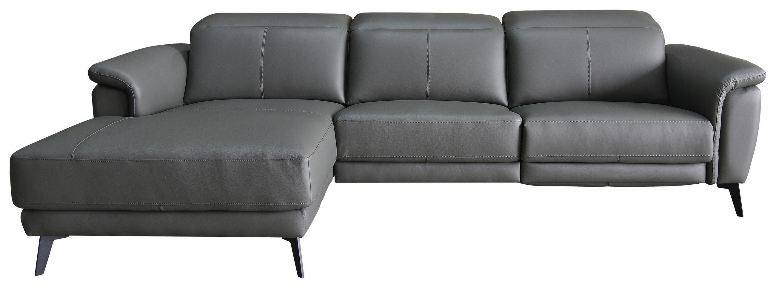 ECKSOFA Grau Echtleder  - Schwarz/Grau, MODERN, Leder/Holz (174/276cm) - Livetastic