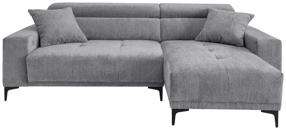 ECKSOFA Chenille Grau  - Schwarz/Grau, Basics, Textil/Metall (250/183cm) - Livetastic