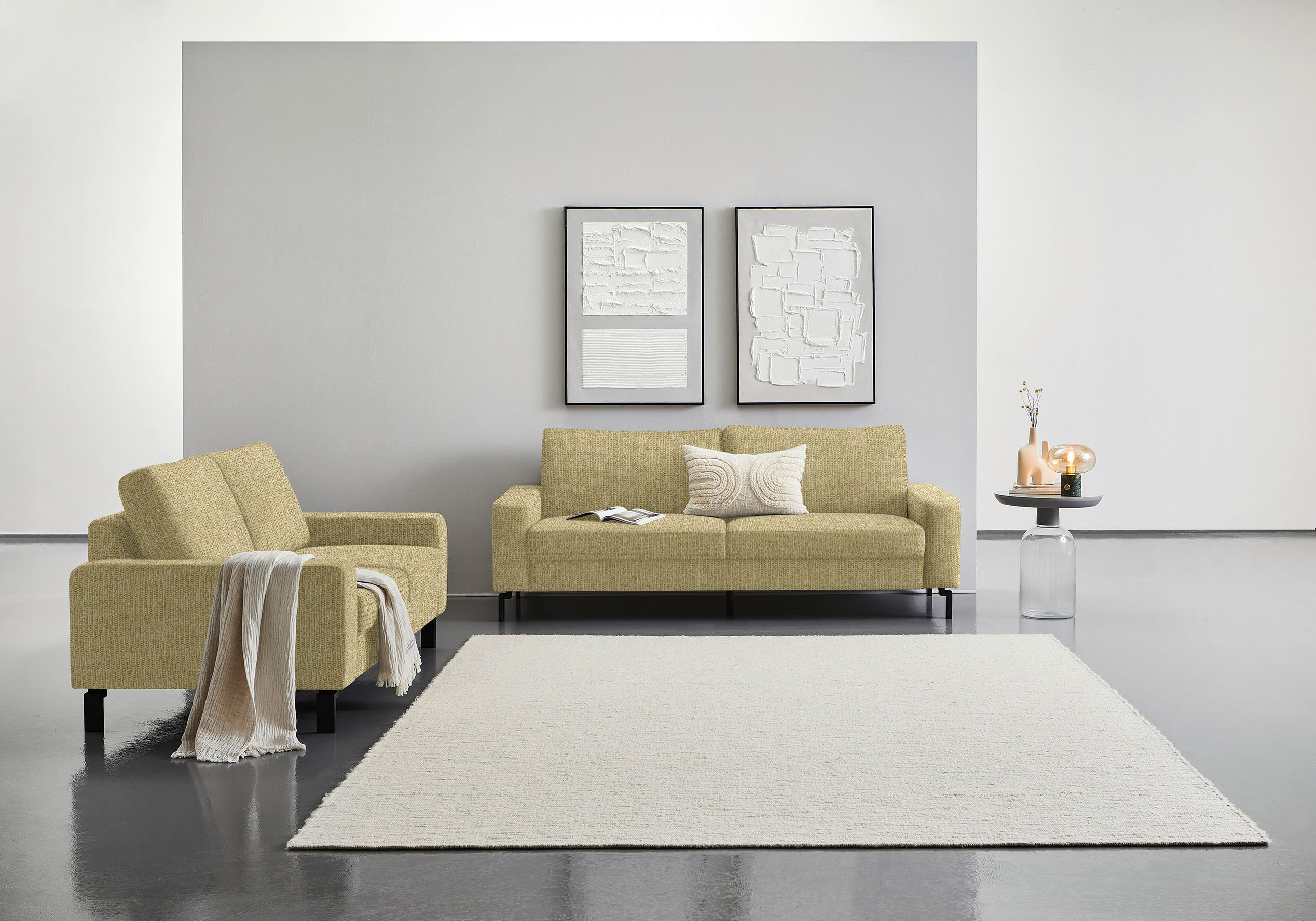 2-SITZER-SOFA in Flachgewebe Gelb, Hellgrün  - Gelb/Schwarz, Design, Textil/Metall (178/86/97cm) - Hom`in