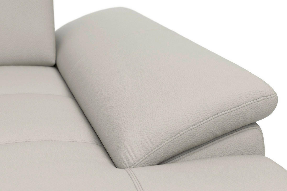 ECKSOFA COSTELLO E Hellgrau Echtleder Nierenkissen, Armteilverstellung, Sitztiefenverstellung  - Hellgrau/Schwarz, Basics, Leder/Textil (301/176cm) - Sit & More