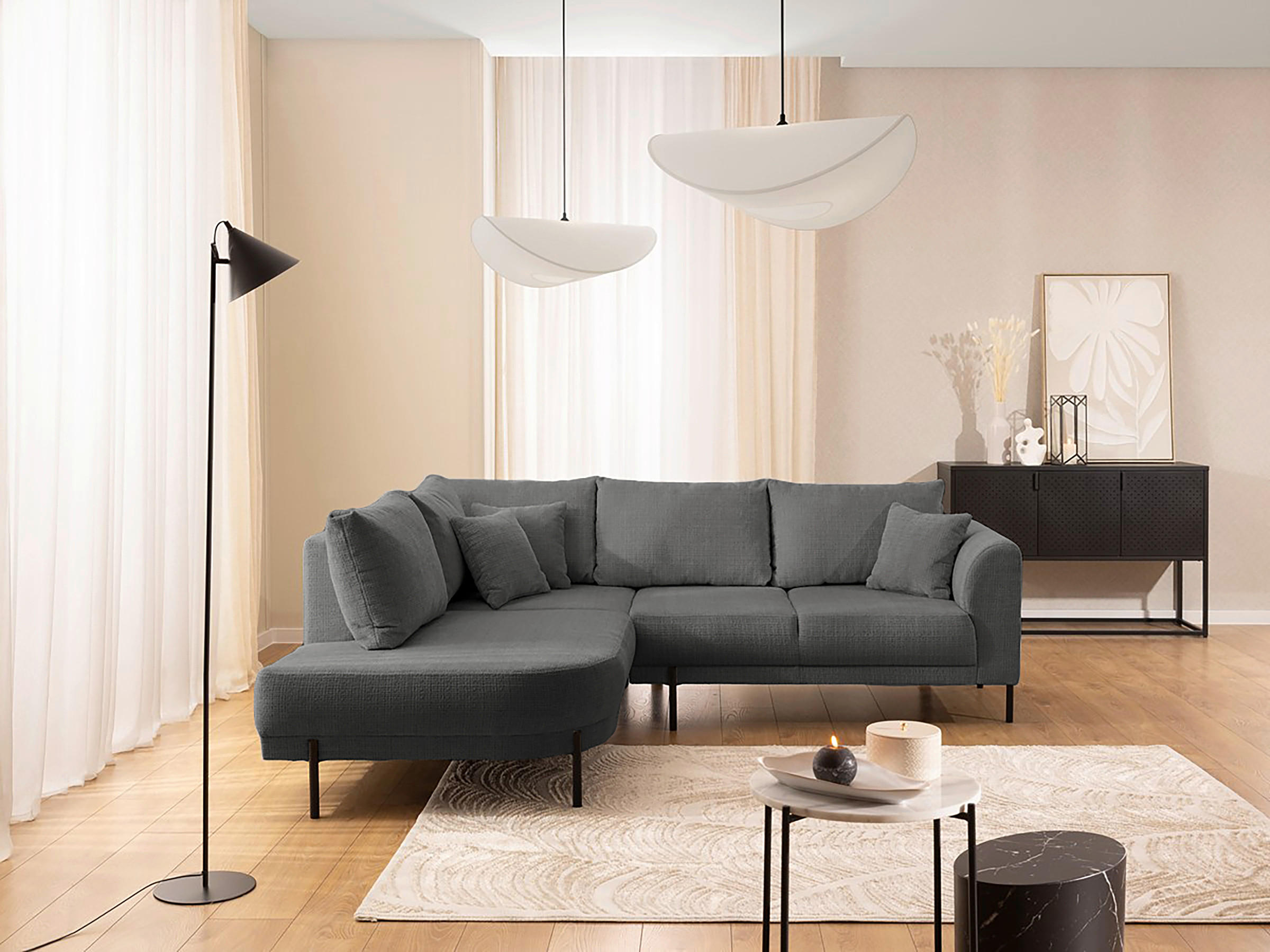 ECKSOFA Mauris Grau Chenille Rückenkissen  - Schwarz/Grau, Design, Kunststoff/Textil (200/233cm) - Livetastic