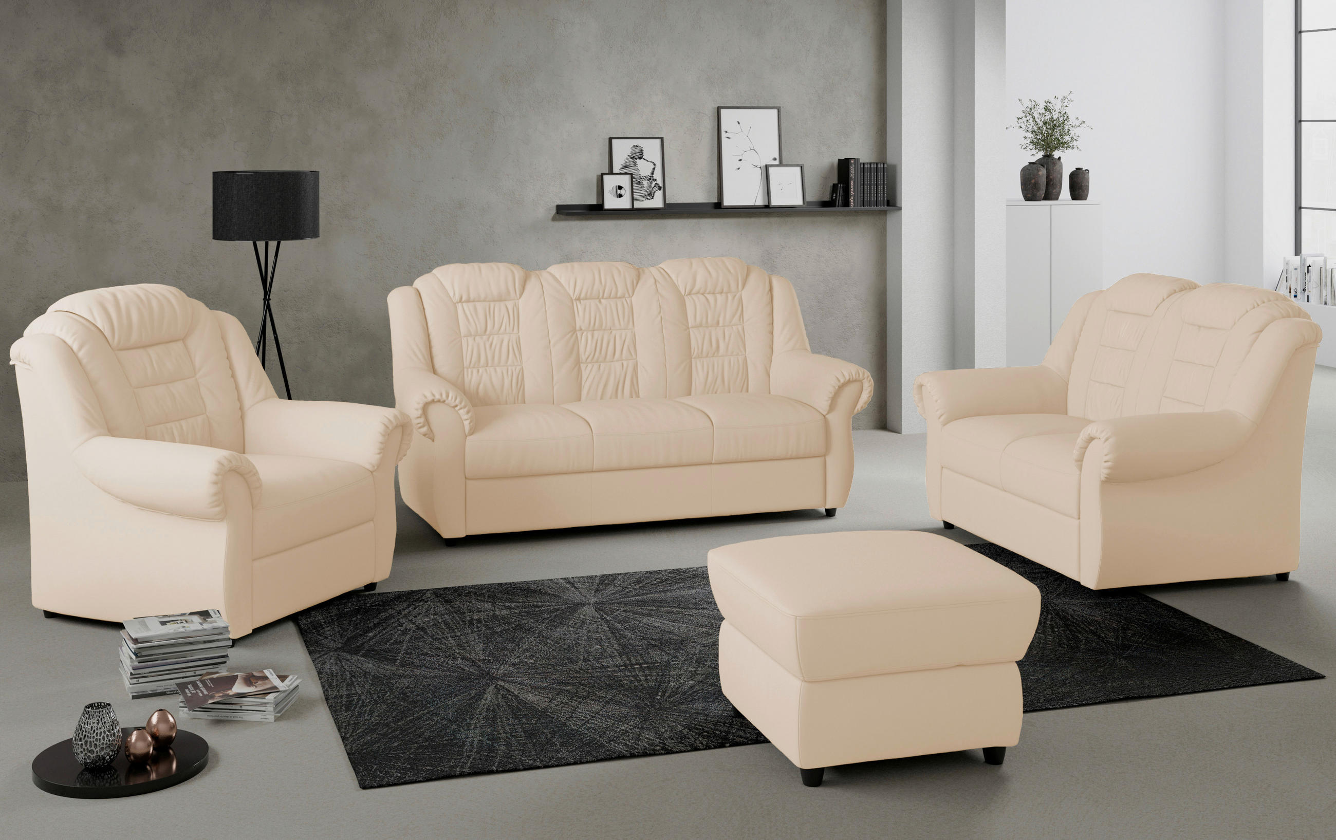 SITZGARNITUR Lederlook Beige - Beige/Schwarz, KONVENTIONELL, Kunststoff/Textil - Livetastic