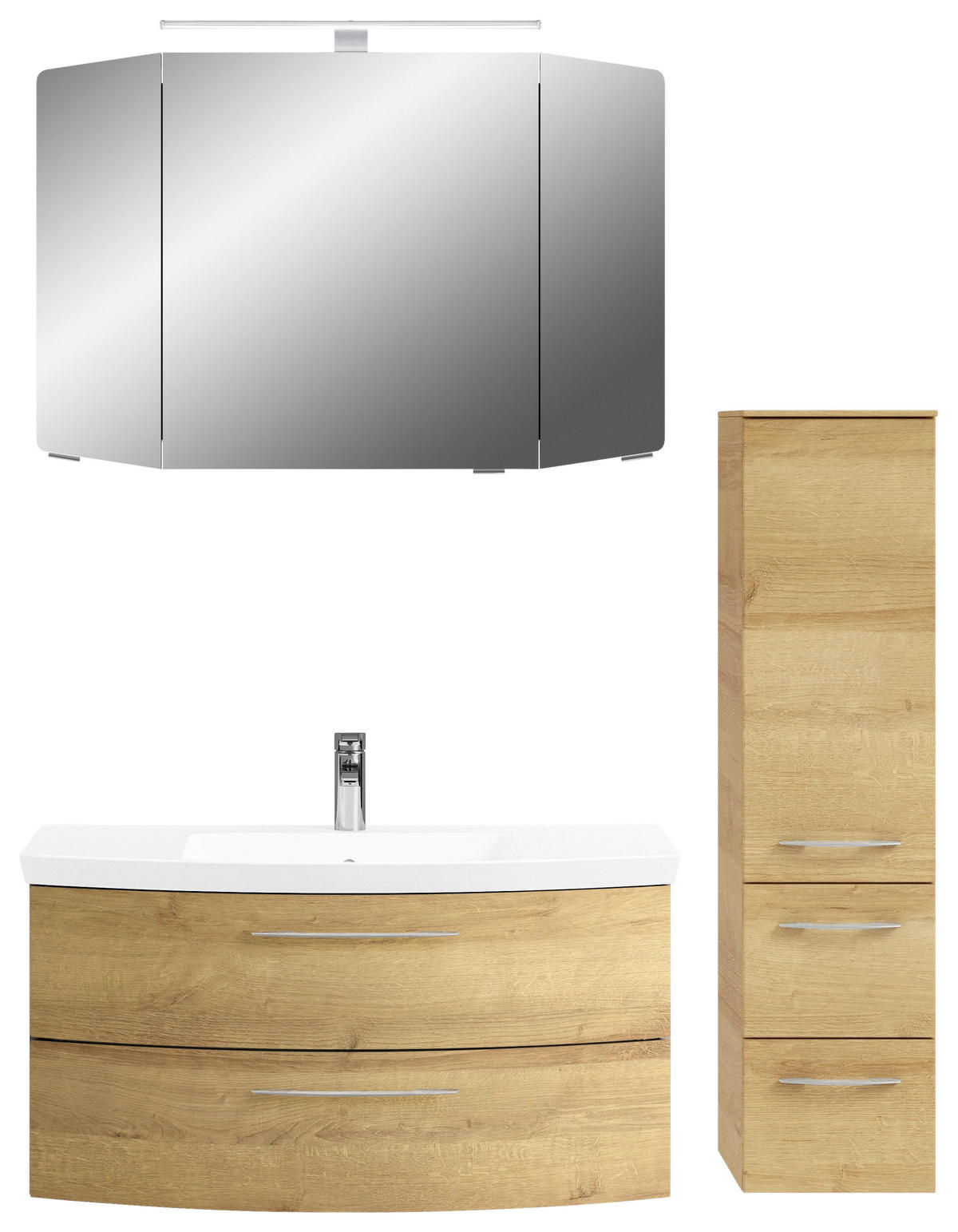 BADEZIMMER 4-teilig  in 131 cm  - Chromfarben/Eichefarben, KONVENTIONELL, Glas/Holzwerkstoff (131cm) - Pelipal