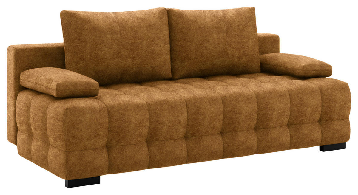 SCHLAFSOFA  in Velours Goldfarben  - Goldfarben/Schwarz, KONVENTIONELL, Kunststoff/Textil (209/96/100cm) - Stylife