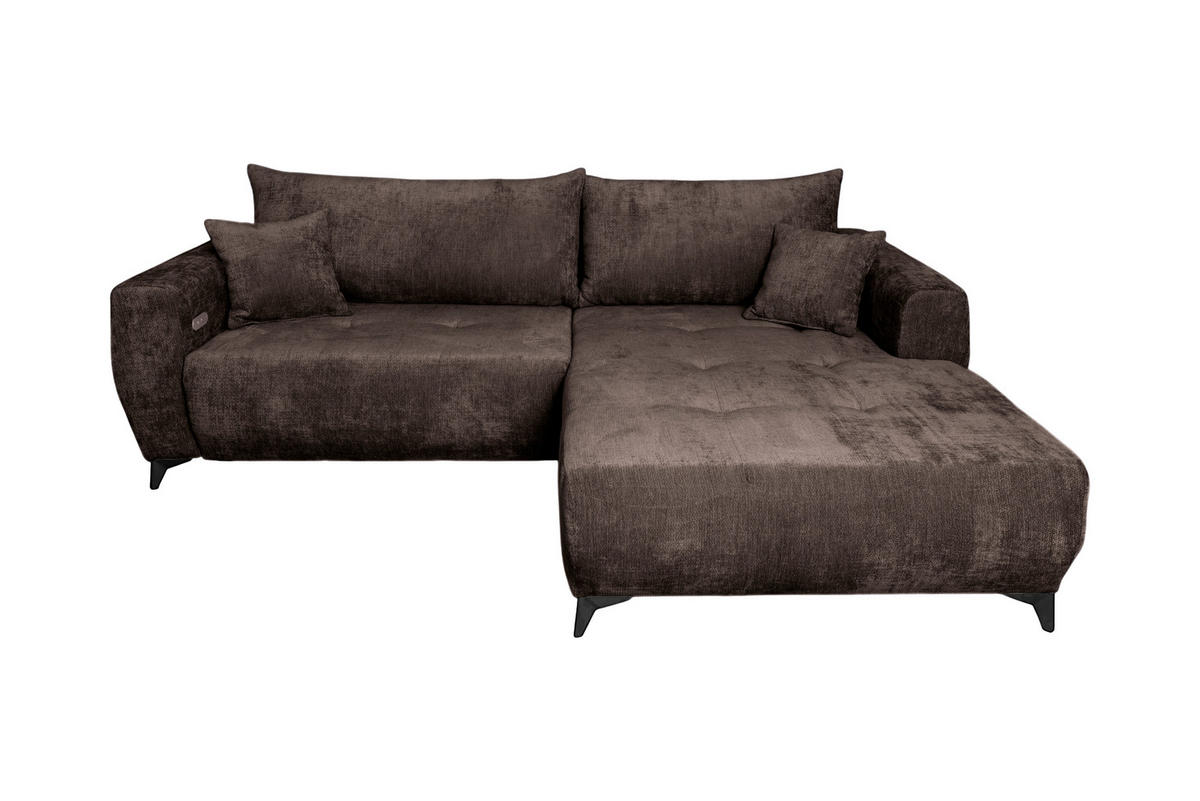 ECKSOFA BELARO Braun Chenille  - Schwarz/Braun, Design, Textil/Metall (246/177cm) - MID.YOU