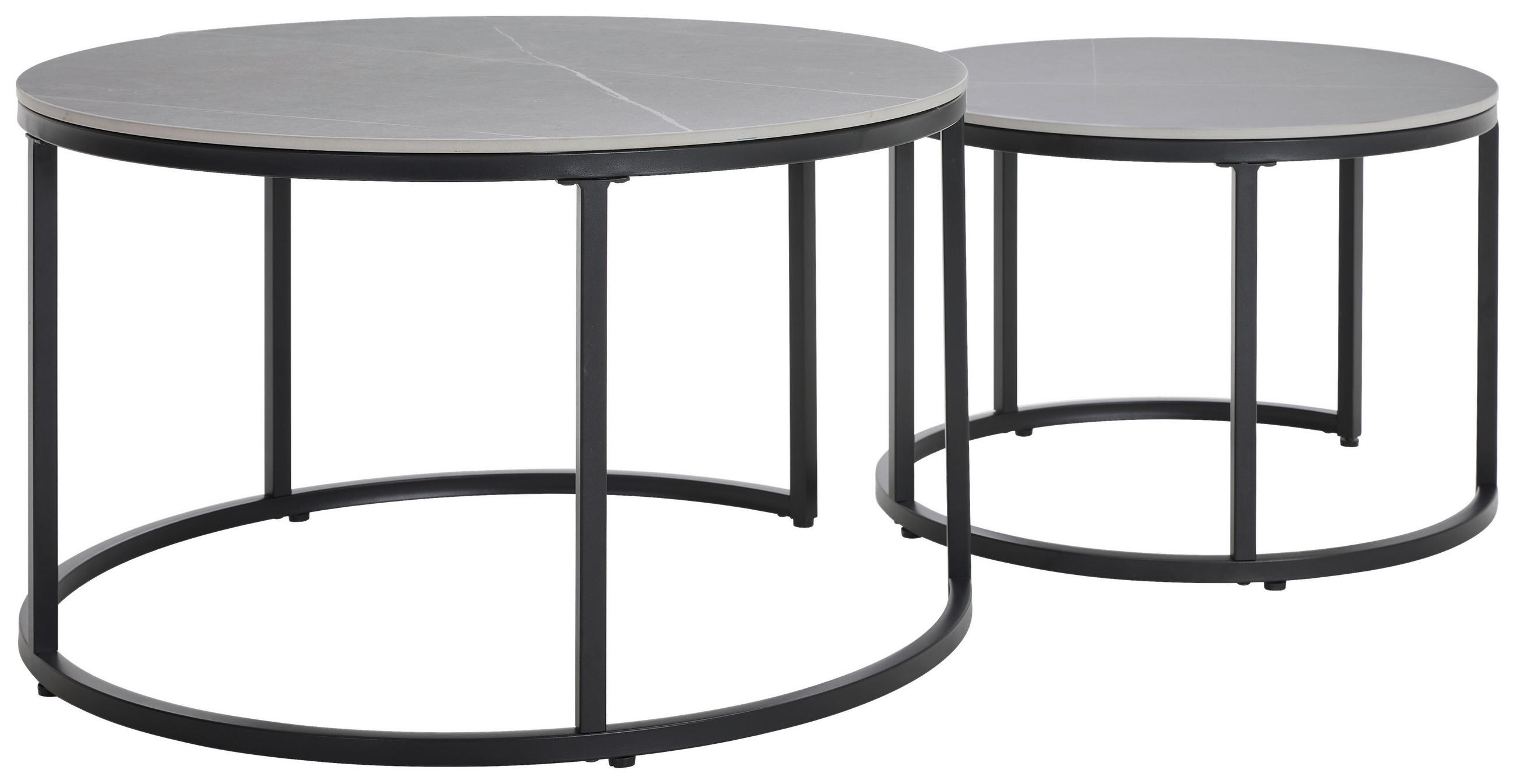 SADA KONFERENČNÍCH STOLKŮ, šedá, černá, kov, keramika, 80/60/46/40/80/60 cm - šedá/černá, Design, kov/keramika (80/60/46/40/80/60cm) - Livetastic