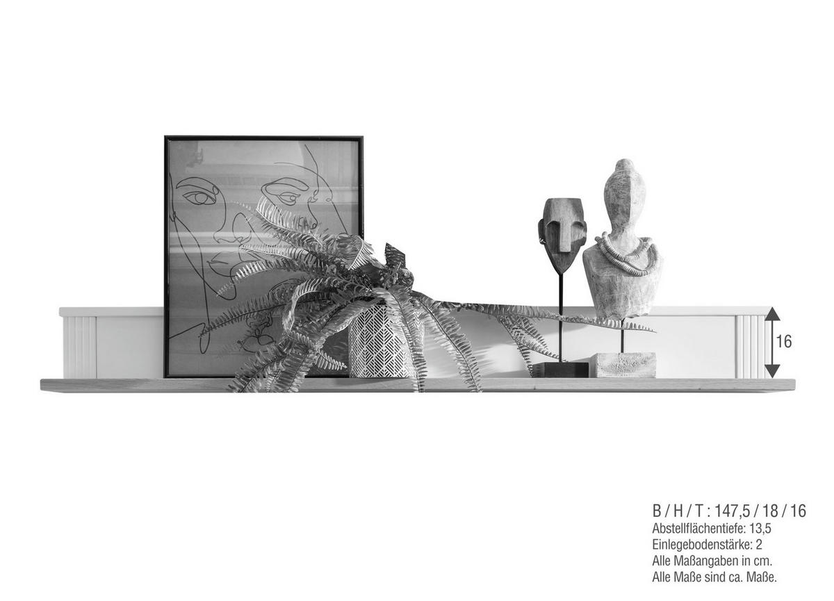 WANDBOARD Kiefer massiv Weiß  - Weiß, Design, Holz (148/18/16cm) - Livetastic