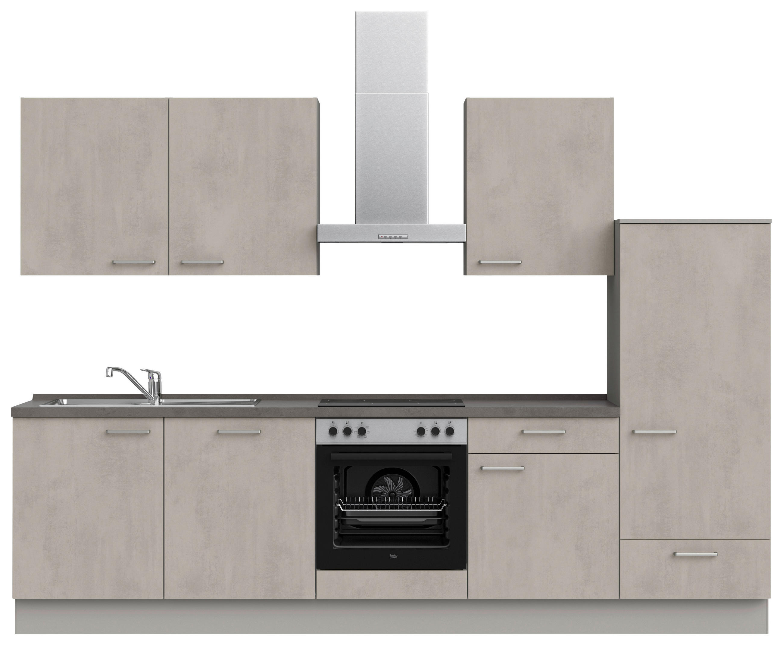 KÜCHENBLOCK 300 cm   in Grau, Schieferfarben  - Schieferfarben/Edelstahlfarben, MODERN, Holzwerkstoff/Metall (300cm) - Nobilia