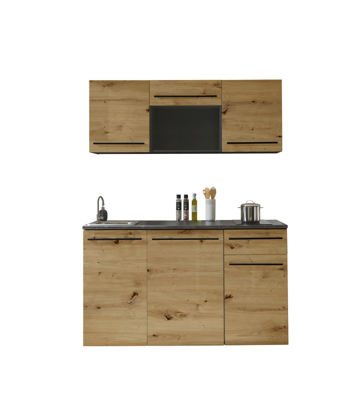 BLOK KUHINJA BEZ UREĐAJA  antracit, braon, hrast artisan  - braon/crna, Trendi, pločasti materijal/plastika (160cm) - MID.YOU