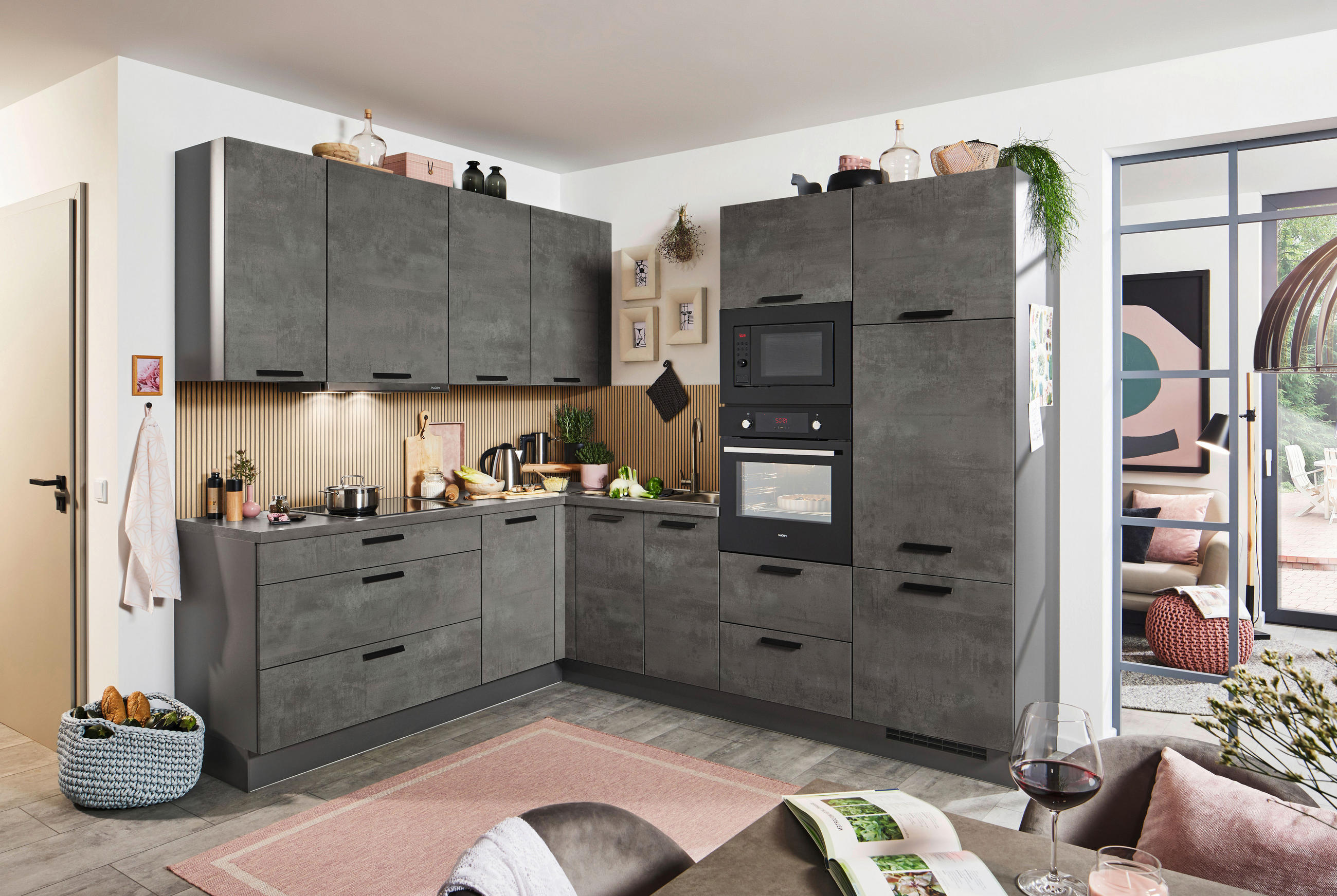 KÜCHENLEERBLOCK  265/210 cm  in Schwarz, Schieferfarben  - Schieferfarben/Schwarz, Design, Holzwerkstoff (265/210cm) - Celina