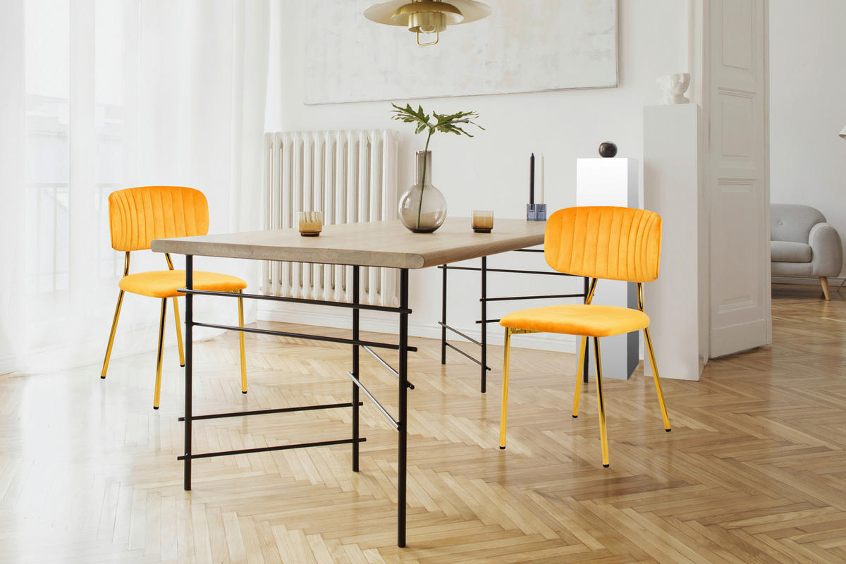 STUHL-SET 2 Stück  in Eisen  - Goldfarben/Orange, Design, Kunststoff/Metall (47/80/51cm) - Kayoom