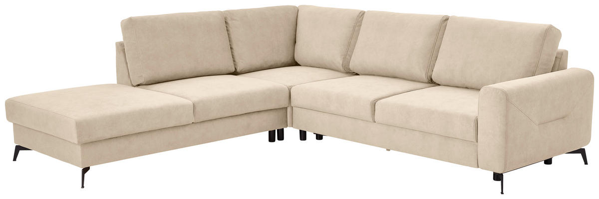 ECKSOFA in Chenille Beige  - Beige/Schwarz, Konventionell, Textil/Metall (257/275cm) - MID.YOU